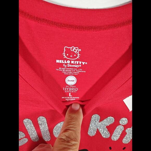 Sanrio HELLO KITTY Patriotic Glitter Women's Large Red Short Sleeve T-Shirt New - Picture 5 of 6